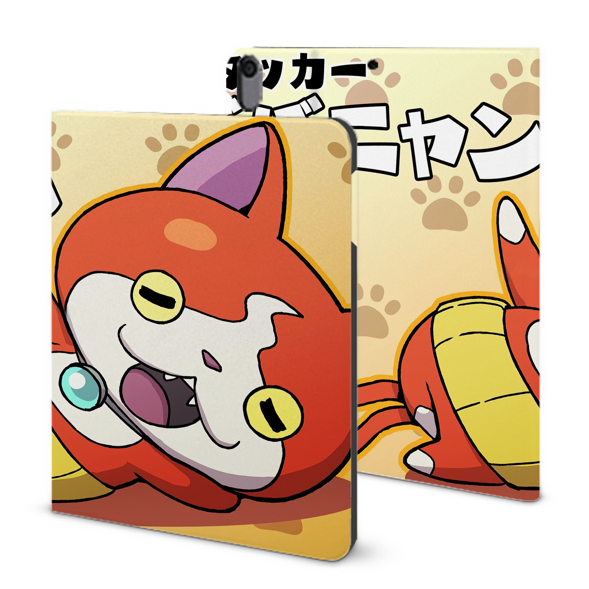 （画像用） 妖怪ウォッチ Yo-kai Watch IPad ケース ブック型 PUレザー TPU 耐衝撃 軽量 薄型 ペン収納なし 全面保護 IPad 各モデル対応